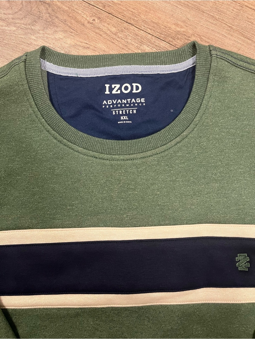 Izod Green Crewneck Sweater with Navy and Cream Stripes warm cozy sweater fall